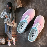 the new summer 2021 half dragged canvas shoes leisure trend with powder gradient for womens shoes or lend cloth shoes 8566