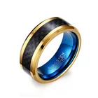 Синее вольфрамовое кольцо золотого цвета с черной вставкой из углеродного волокна, свадебные украшения для мужчин