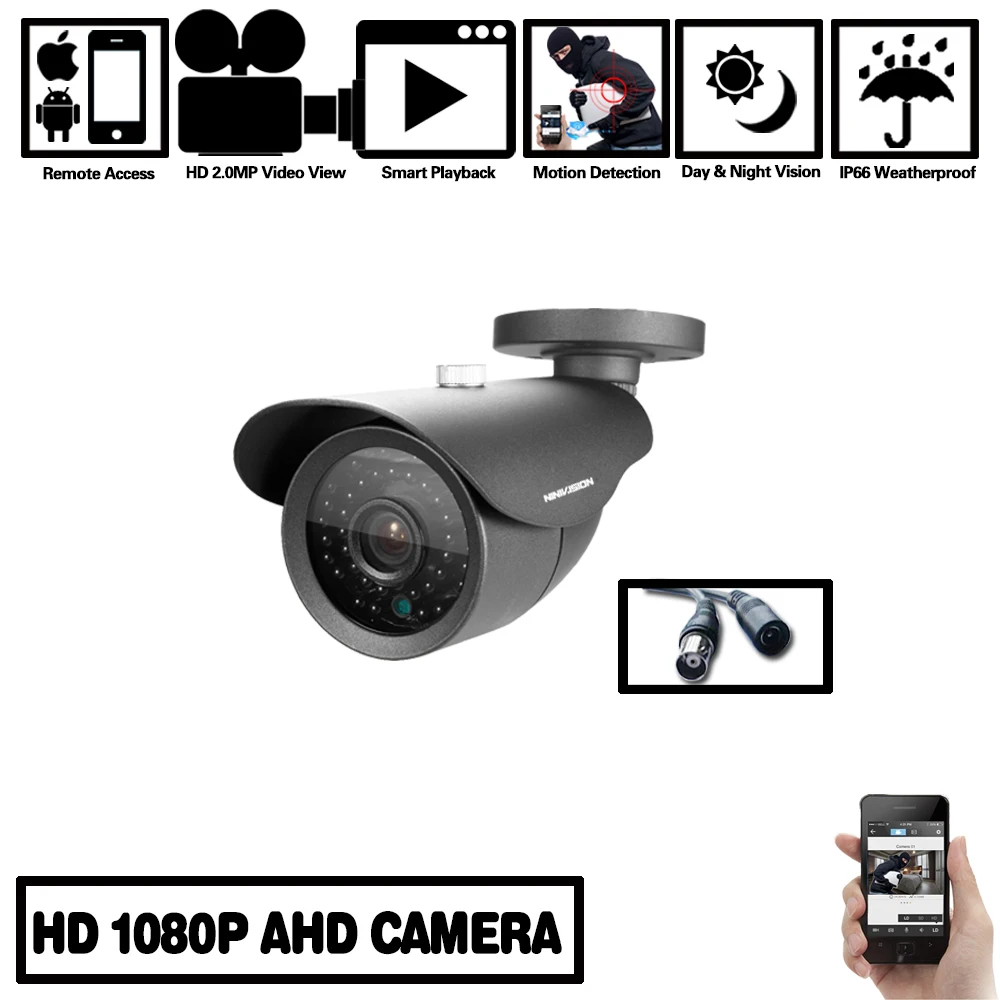 Аналоговая Водонепроницаемая уличная AHD камера NINIVISION HD 2 МП видеонаблюдения 1080P с