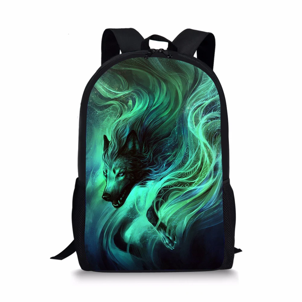 Fashion Children's School Backpack Cool Wolf Prints Pattern Kids School Book Bags Fantasy Animal Painting Travel Backpack