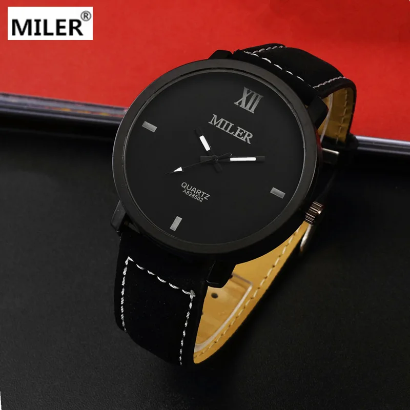 Часы Miler мужские спортивные кварцевые наручные с кожаным ремешком в стиле
