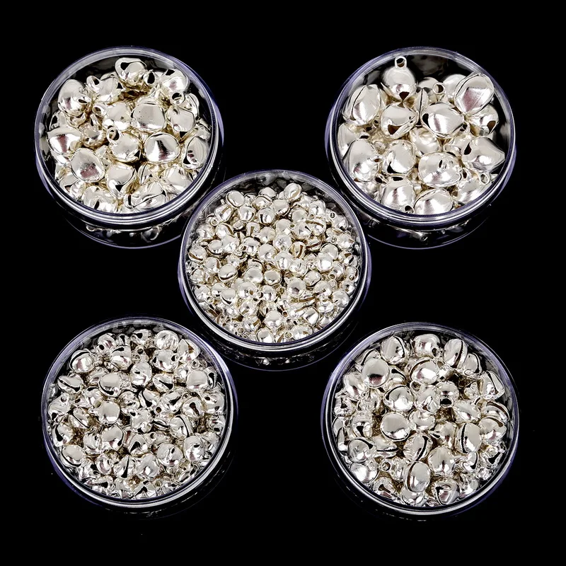 

50-300 шт. (6 мм/8 мм/10 мм/12 мм/14 мм) Серебряные Колокольчики, железная подвеска, украшения для рождественской елки, рождественские украшения