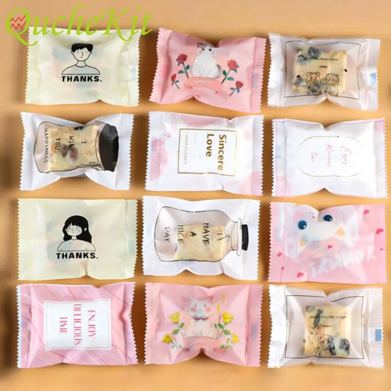 

100pcs Hot Seal Bag Nougat Biscuit Cookie Candy Sugar Chocolate Baking Machine Sealed Packaging Bags Party Favors Bakery Decor