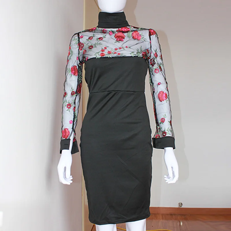 Женское сексуальное Сетчатое платье с v-образным вырезом и цветочной вышивкой