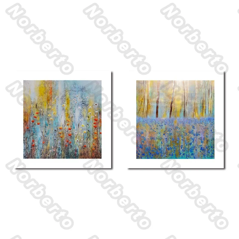 

Modern Watercolor Art Picture Canvas Painting Posters Forest and Flower Bush Under The Sunshine for Home Rooms Decoration