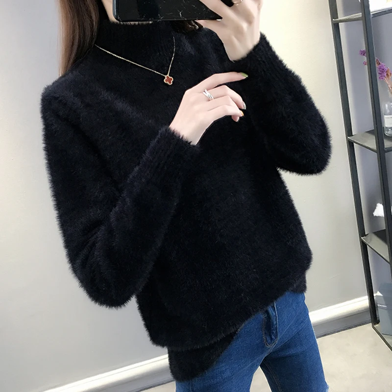 

Ailegogo Women Solid Knitted Sweaters Pullovers Autumn Winter Female Warm Turtleneck Basic Pull Tops Womens Clothing Knitwear