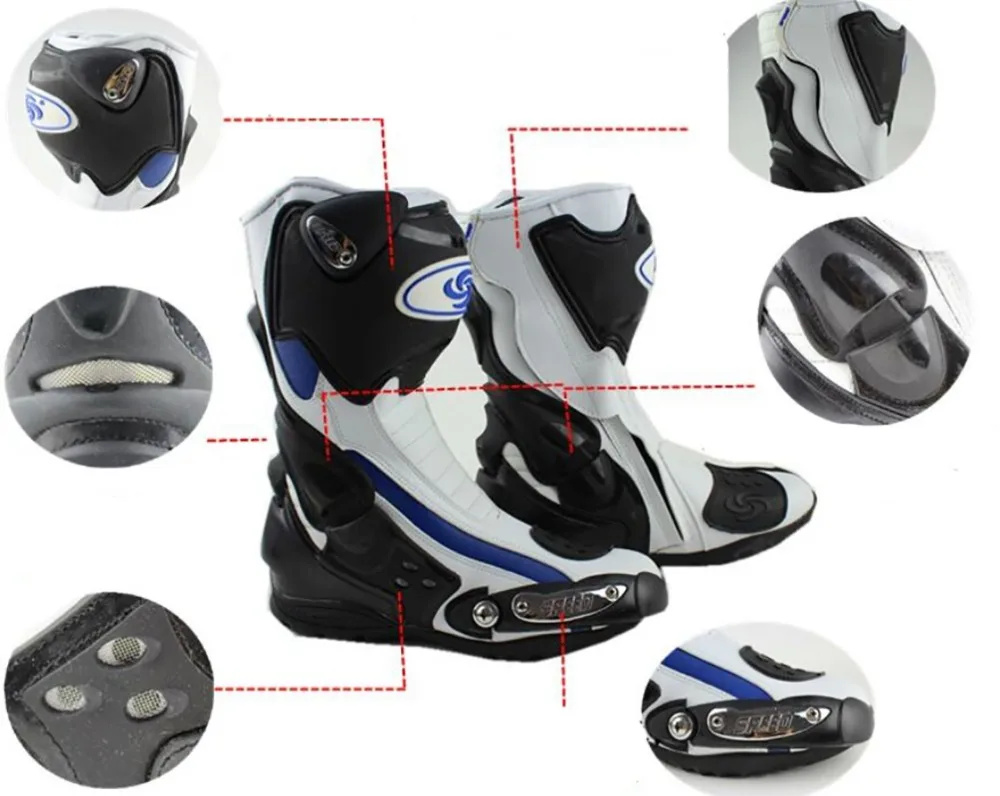 Мужские кожаные мотоциклетные ботинки из микрофибры|Мотоциклетные сапоги| |