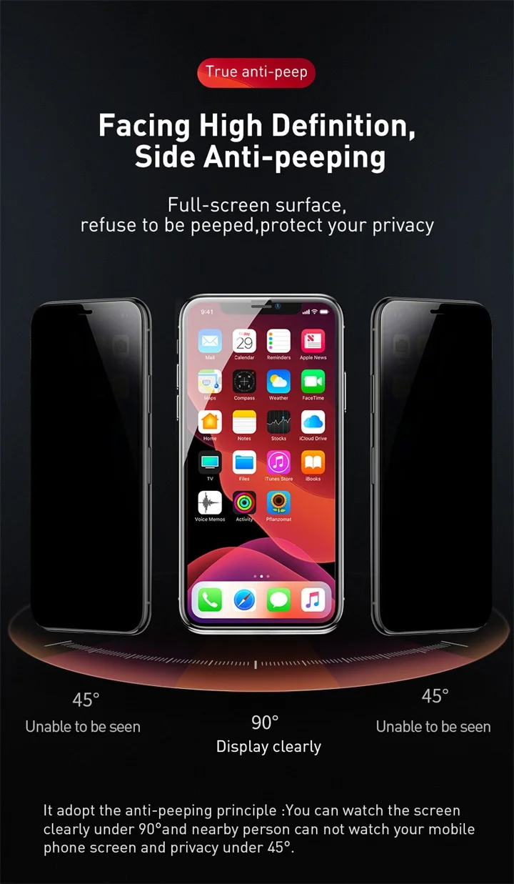 Baseus 0,23 мм Защита экрана для iPhone 11 Pro Max защита конфиденциальности полное покрытие закаленное стекло пленка для iPhone Xs Max Xr X