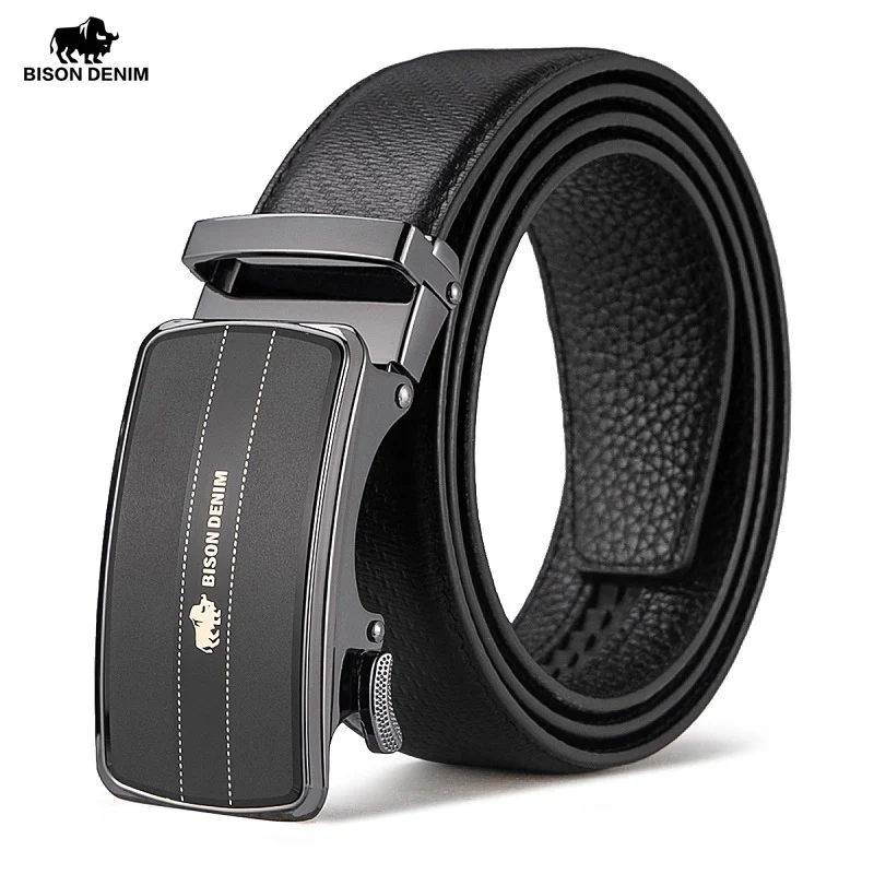 BISON DENIM Genuine Leather Automatic Buckle Cummerbunds cinturon hombre Men Belt Male Genuine Leather Strap Belt For Men N71656