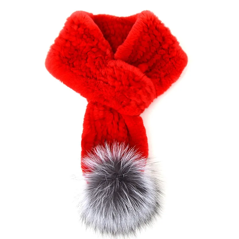 

Настоящий мех кролика тканый шарф для женщин, чтобы сохранить тепло зимой воротник из натурального меха с помпоном