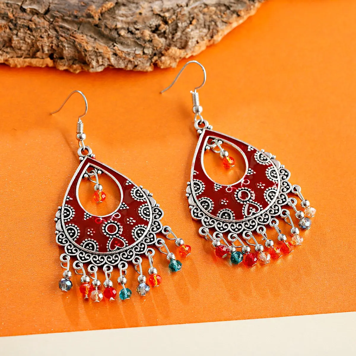 Антикварные металлические геометрические серьги в индийском стиле Jhumka Gypsy Afghan