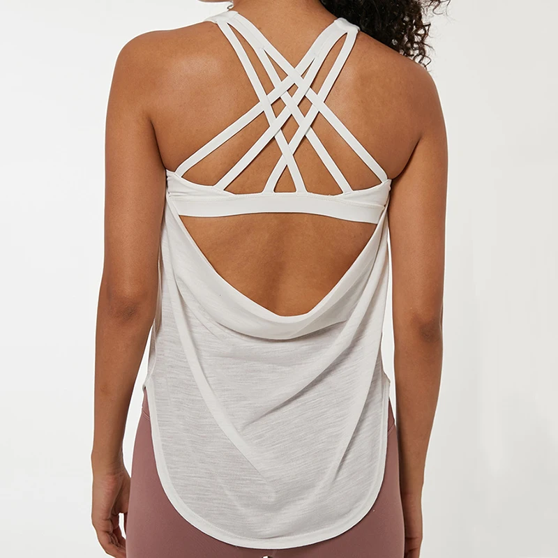 Спортивные Тэнк топы с закругленным подолом встроенный спортивный бюстгальтер