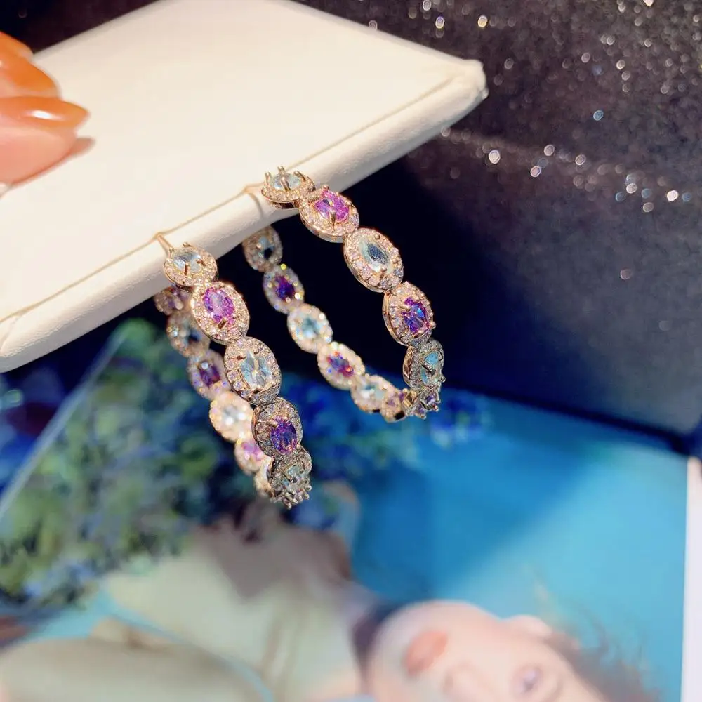 

Женские серьги-кольца с фиолетовым овальным цирконием Bilincolor