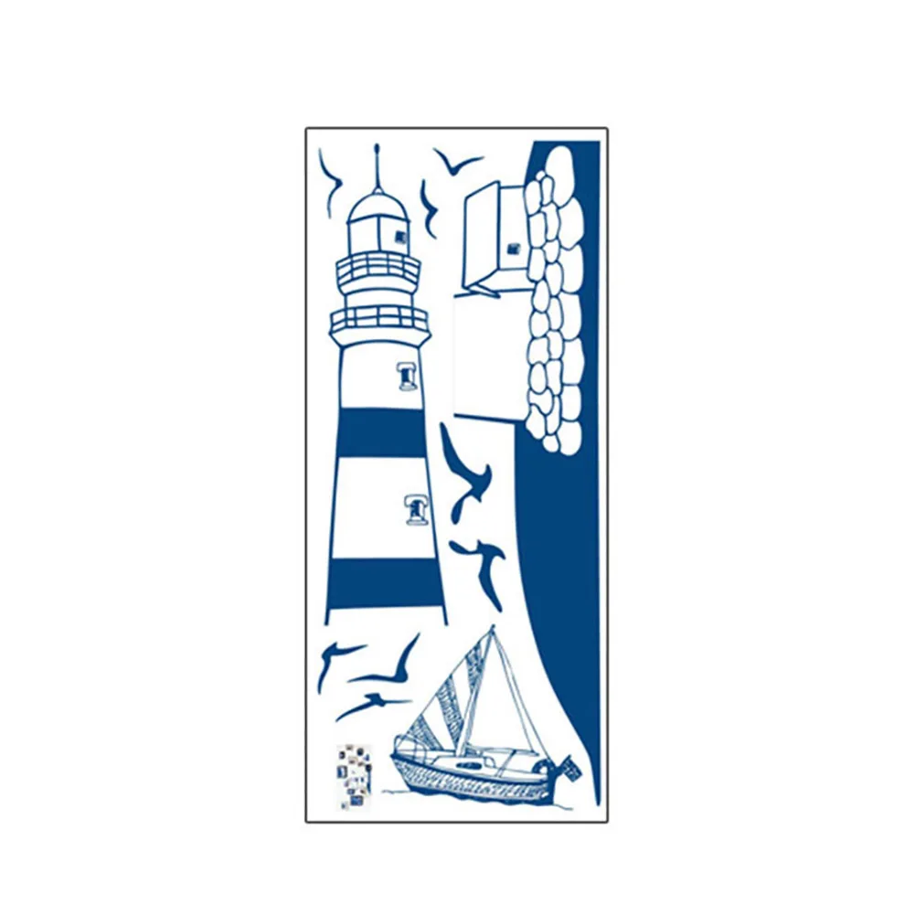 Navy Blue PVC Modern stylish Tower Sailboat Gull Pattern Removable Wall Sticker Decal Background Home Decor | Дом и сад