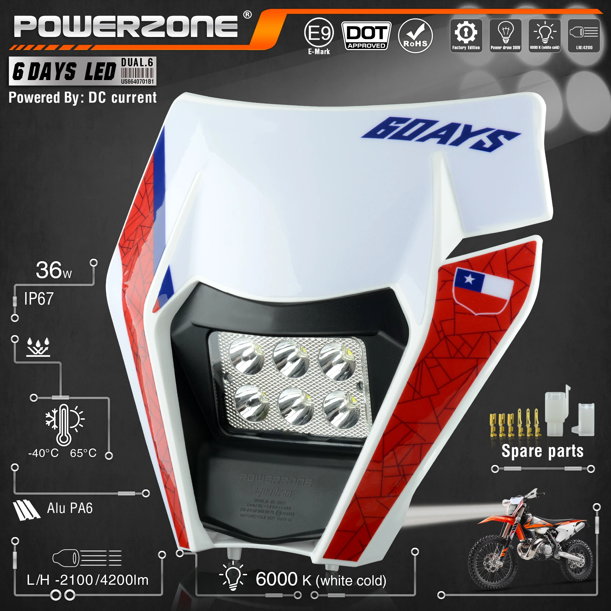 Налобный фонарь PowerZone для мотоцикла светодиодный KTM EXC SXF MX |