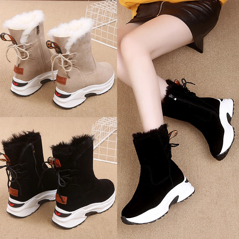 

2021 Winter New Female Short Boots Platform Boots Side Zipper Lace Up Shoes Women's Fashion Wlid Warm British Style Ankle Boots