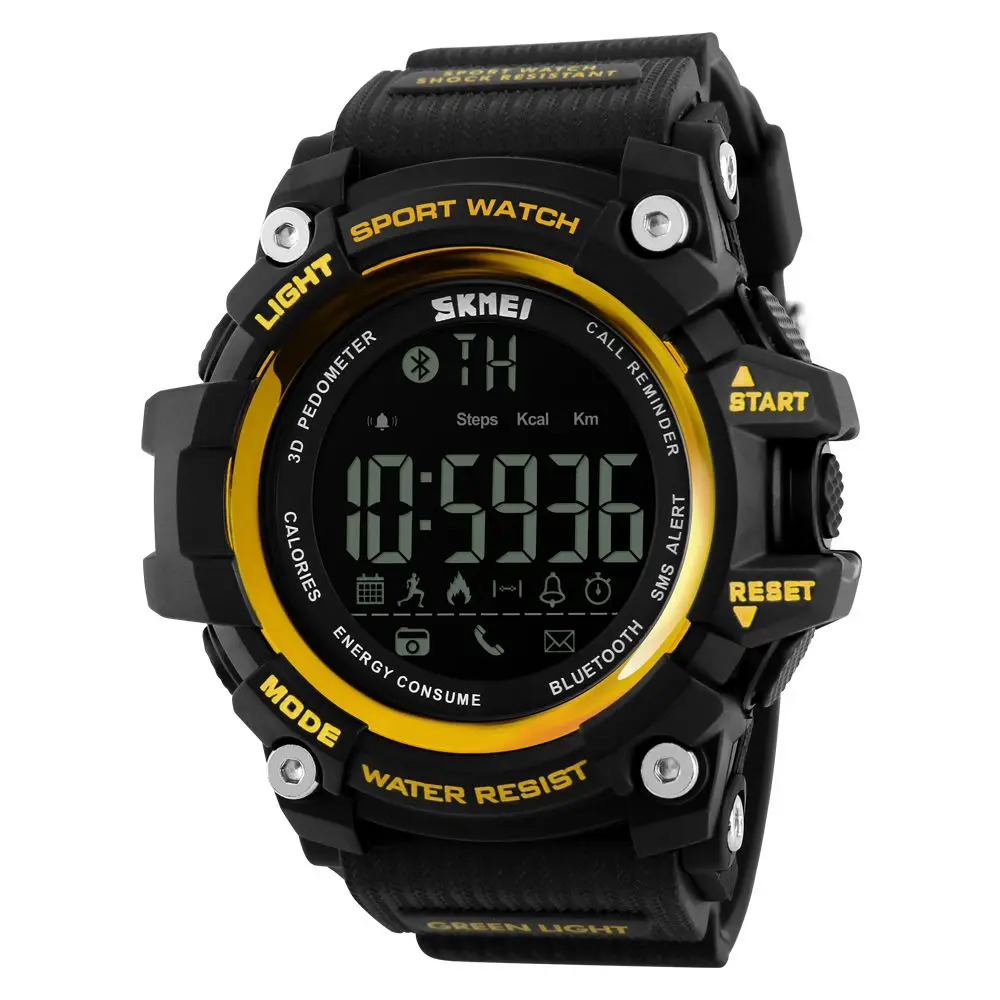 Smart Gold Watch SKMEI Смарт спортивные часы мужские Bluetooth многофункциональные фитнес часы 5 бар водонепроницаемые цифровые часы светодиодный часы reloj hombre 1227 - Color: Smart Gold Watch