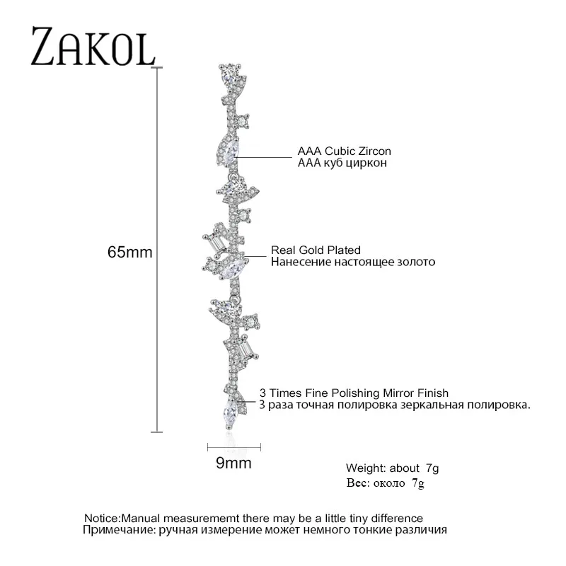 ZAKOL Popular Cubic Zirconia Long Dangle Drop Earrings for Women Fashion Leaf Bridal Wedding Party Dinner Dress Jewelry FSEP2109