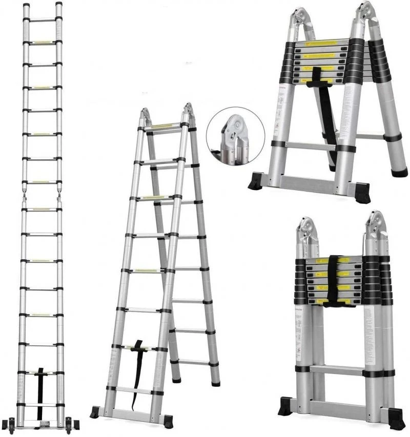 New Foldable Ladders 3.8m Stable telescopic aluminum ladder Multi Purpose Industrial Herringbone Straight Ladder step HWC