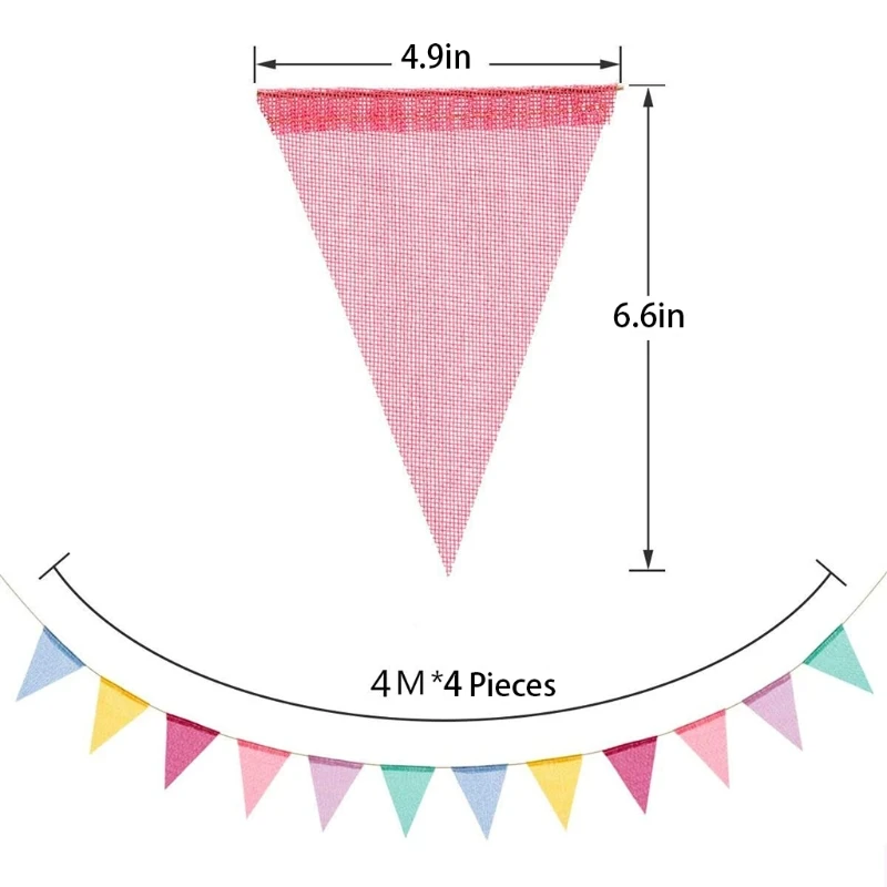 

4Pcs 4 Meters 12 Pieces Bunting Banner Rainbow Faux Linen Garland Decoration