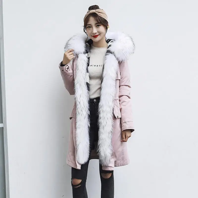 Парка женская длинная со съемным мехом норки модная парка из натурального