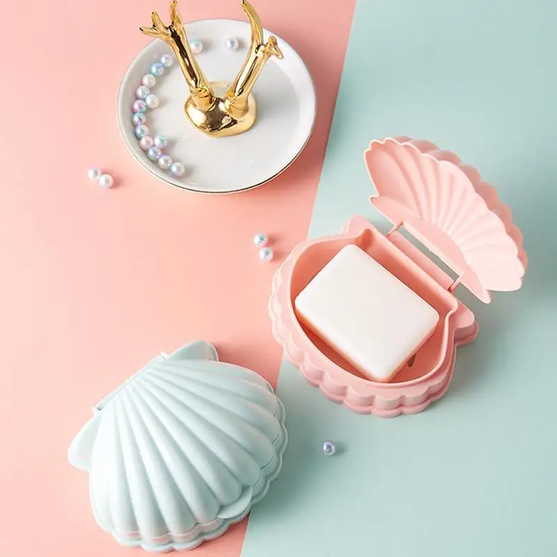 

Creative Cute Shell Shape Soap Box Portable Drain Soap Holder Travel Soap Protect Case Bathroom Accessories