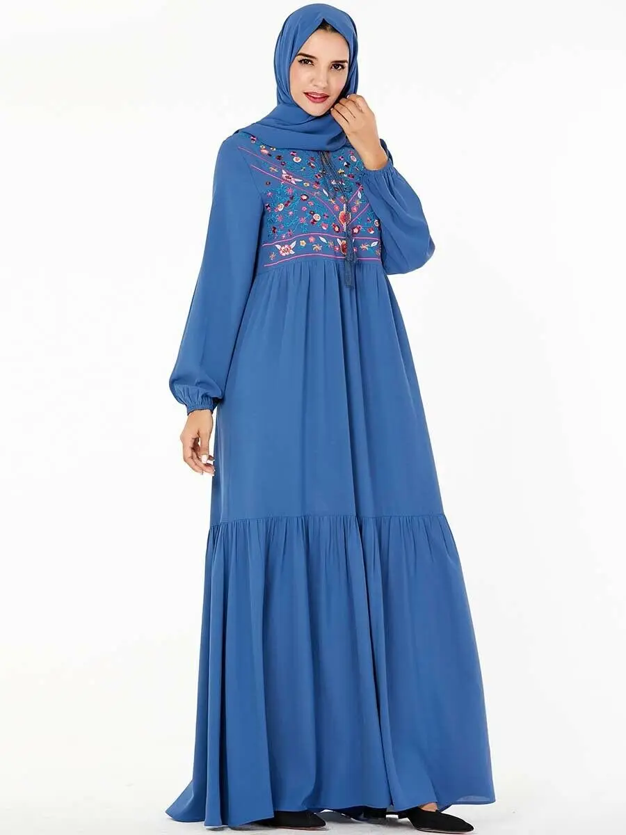 only dress Мусульманское женское Макси платье с вышивкой Абая, плиссированное платье-Кафтан джилбаба, повседневное мусульманское арабское ДРАПИРОВАННОЕ дизайнерское Свободное платье, вечерние коктейльные платья - Цвет: only dress
