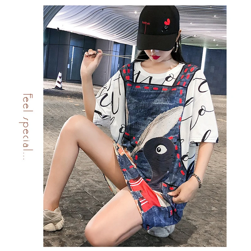 T Shirt Dress Cartton Printing Womens T-shirt Short Sleeve Casual Femme Tops O-neck Plus Size Streetwear Blusas Ropa Mujer L0012 | Женская