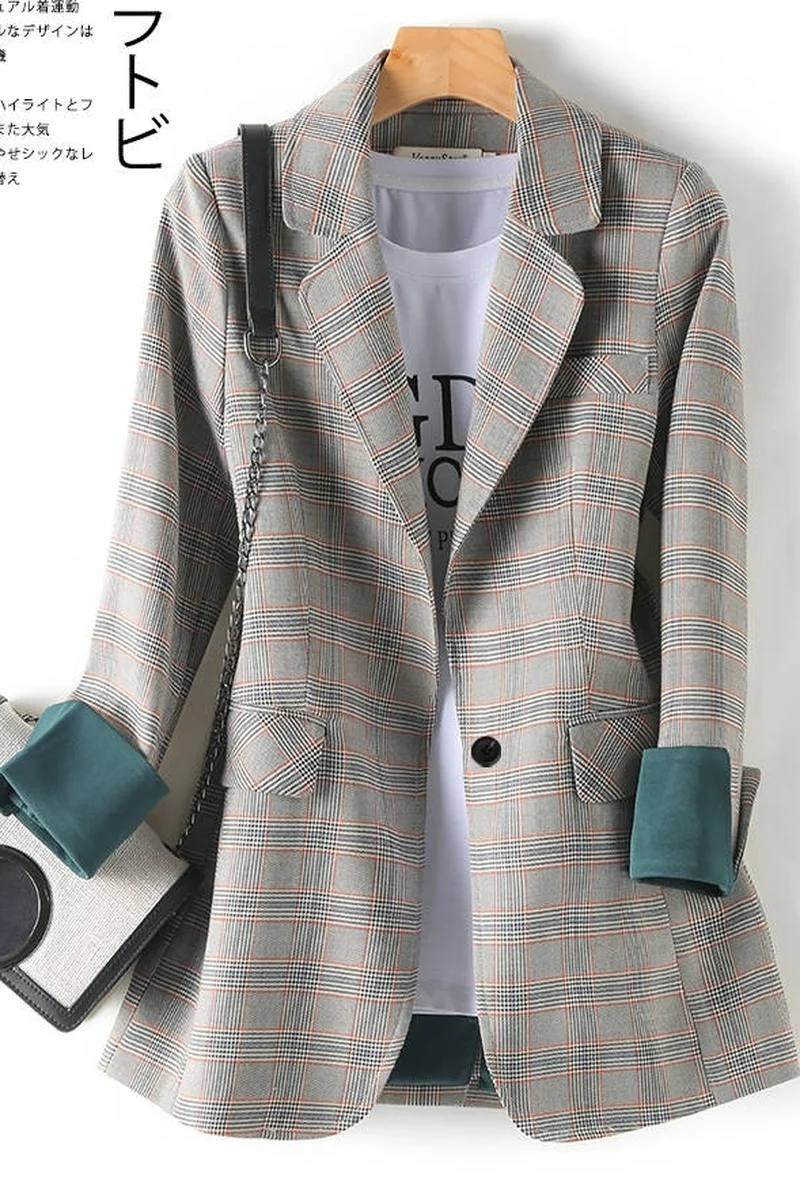 2020 spring and autumn new ladies fashion plaid loose temperament casual simple wild small suit jacket tide |