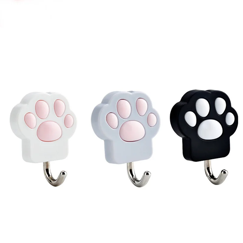 

3Pcs Cute Cats Paw Shape Hooks Wall Mounted Creative Hanger Punch Free Wall Mount Hook Towel Holder Home Storage Organizer