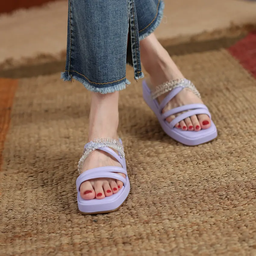 

QUTAA 2021 New Summer Wedge Heel Slingback Women Slides Fashion PVC Microfiber Sandals Platform All Match Female Shoes Size34-39