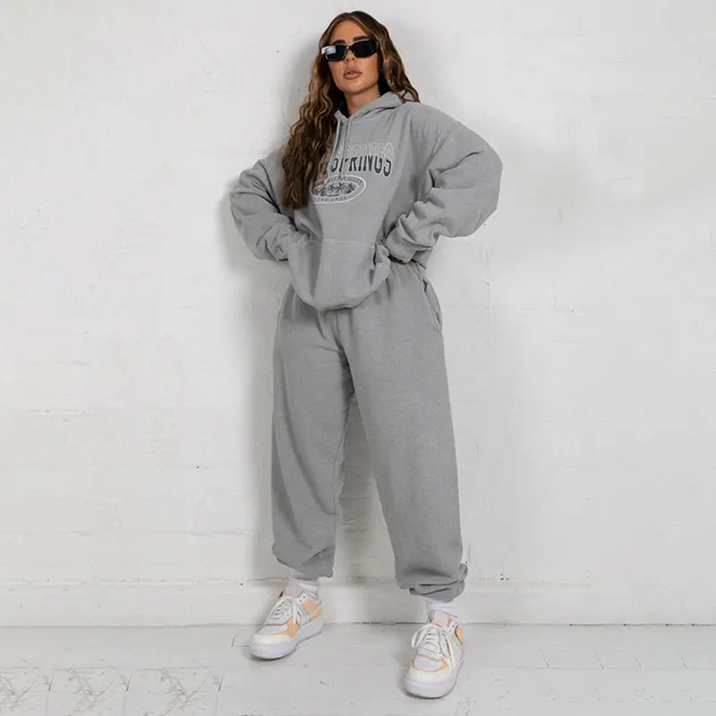 

Sweatshirts Vintage Gray Letter Printing Hoodie Women Casual Loose Pullovers 2020Autumn Warm Hoodies Oversized Chic French Style