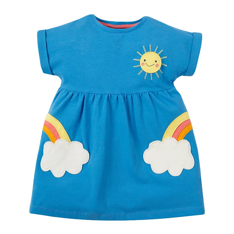 

Little Maven 2021 Summer Baby Girl Clothes Brand Dress Toddler Cotton Sun Cloud Rainbow Applique Blue Dresses for Kids 2-7 Years