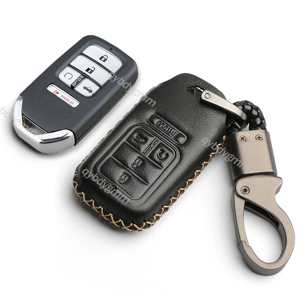 

Leather Car Key Fob Protect Skin Cover Case Auto Accessories Holder For Honda Pilot Accord Civic CRV Freed 5 Buttons 2018-2021