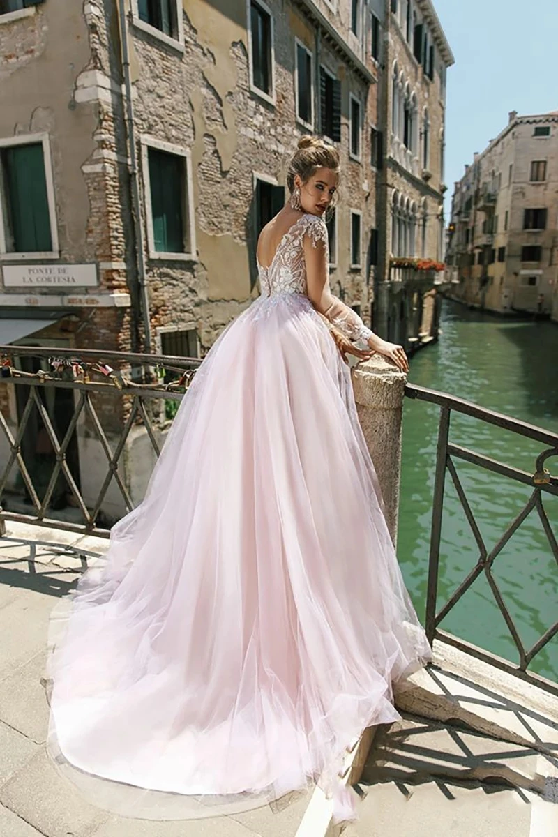 

Женское свадебное платье с глубоким V-образным вырезом, розовое платье невесты в стиле бохо с рукавами-крылышками, выполненное по индивидуа...