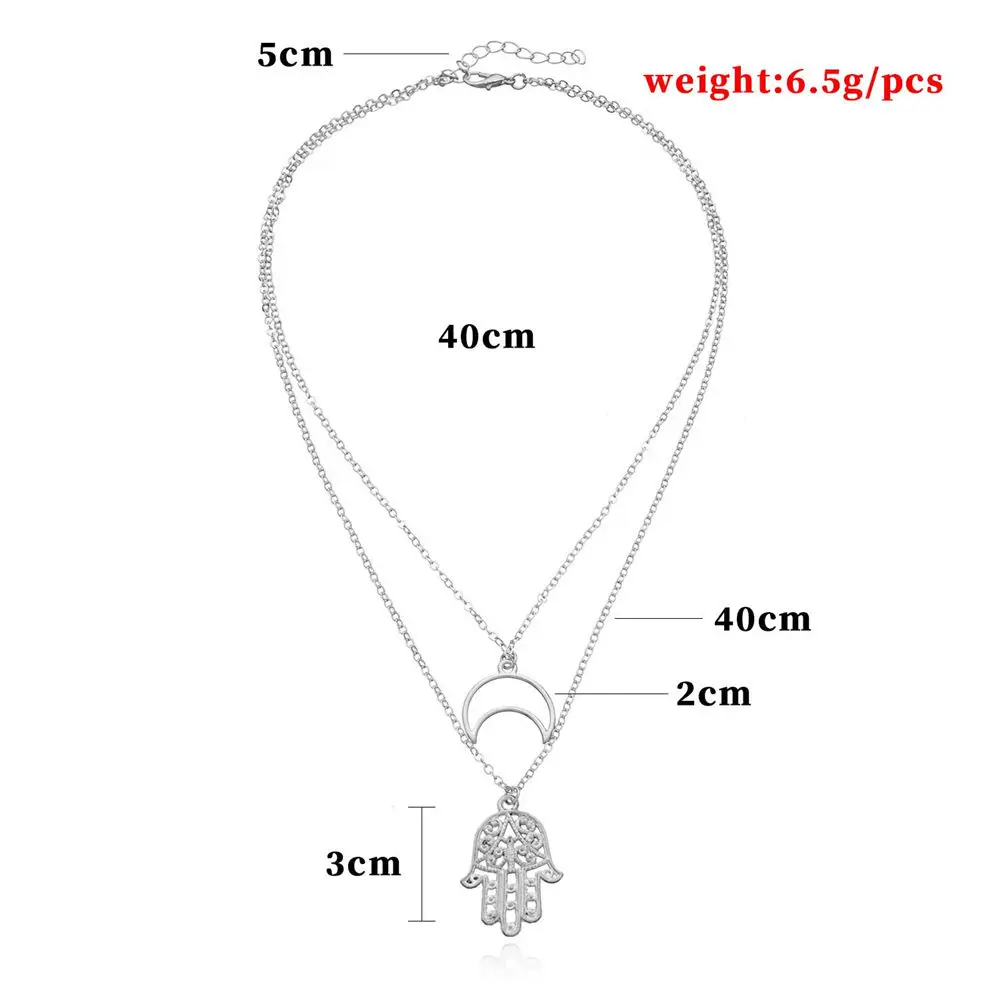 

Vintage Boho Hasma Hand Moon Multi Layered Necklaces For Women Geometric Bohemian Pendants Necklaces Party Jewelry Display New