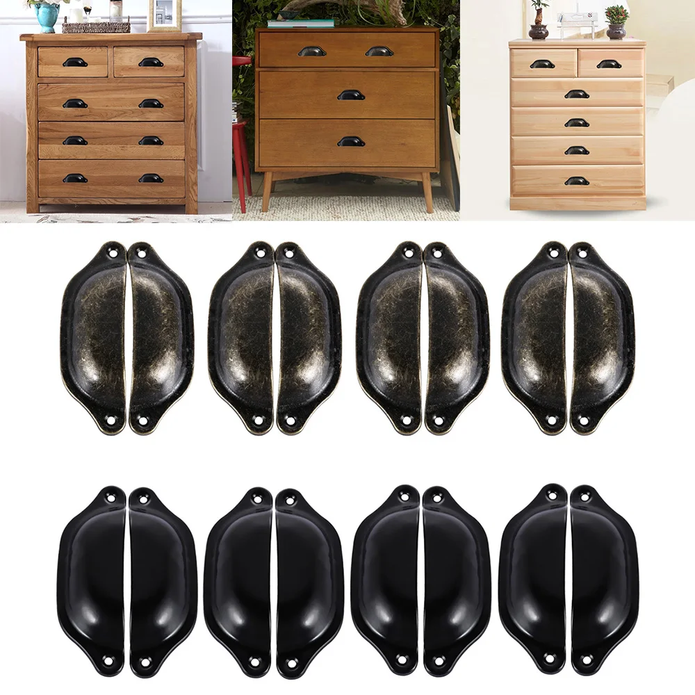 

2 pieces of durable retro shell handle drawer cabinet iron handle knob with 4 screws classic drawer shell semi-circular handle