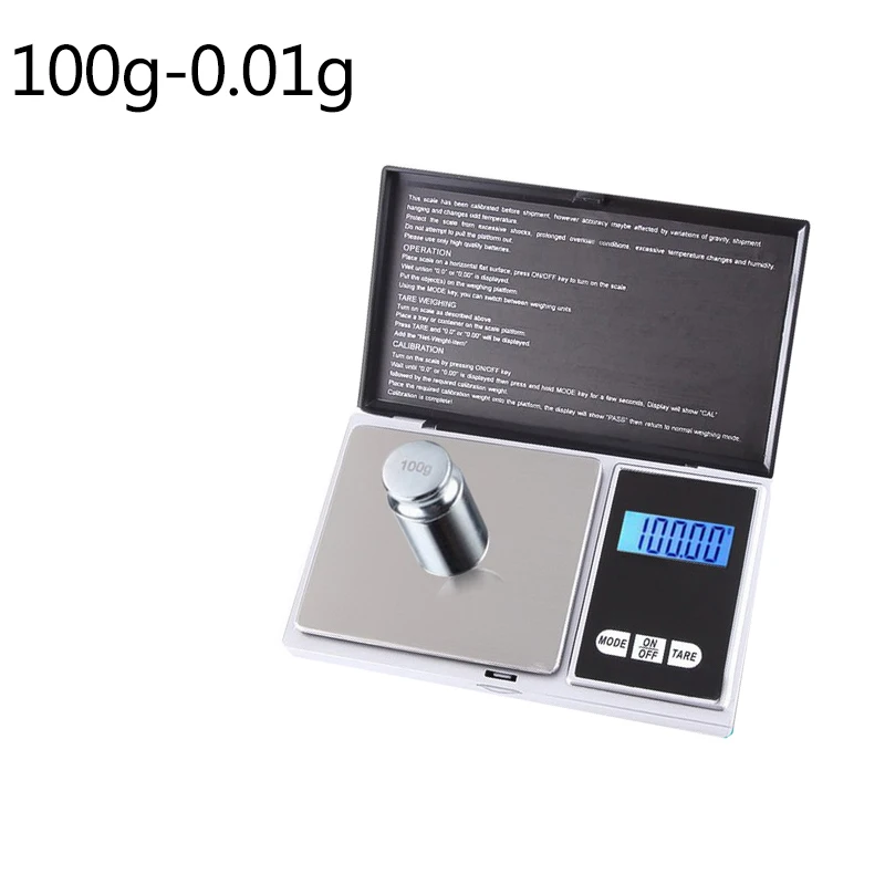 100g-0.01g 1 шт. цифровые весы для драгоценных камней, выполненные из 100/200/300/500/1000g 0,01/0,1 г Высокая точность ЖК-дисплей Дисплей карманные весы в граммах Вес для Кухня наркотиков - Цвет: 100g-0.01g