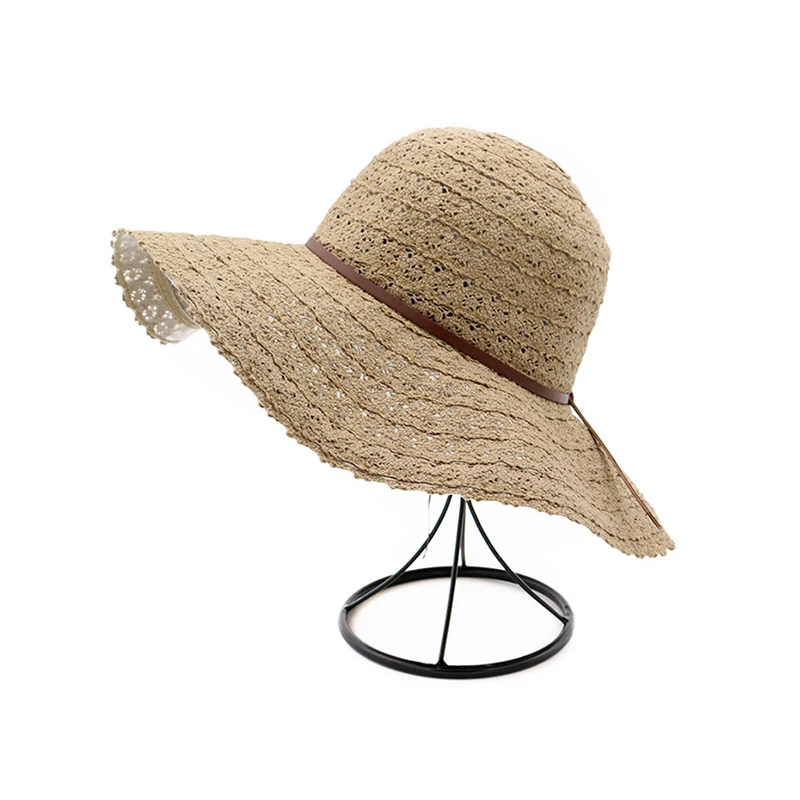 New female basin fisherman bucket hat women soft and foldable hollow lace woven straw hat dome sun hat gorro de pescador Lace