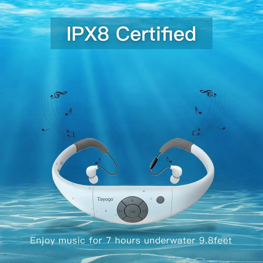 Tayogo W12 HIFI Swimming Headset MP3 Music Player with Bluetooth FM Radio Pedometer IPX8 Waterproof Headphone Sports Mp3 | Электроника