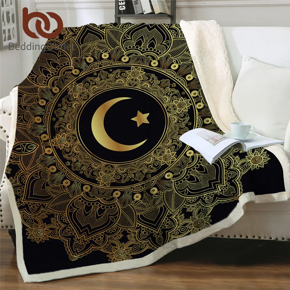 BeddingOutlet одеяло с золотистой мандалой шерпа для кровати бархатное плюшевое
