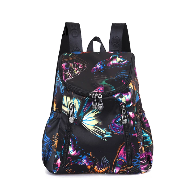 new women backpacks butterfly and flower print middle size girl daily wear fashion nylon daypacks high quality | Багаж и сумки
