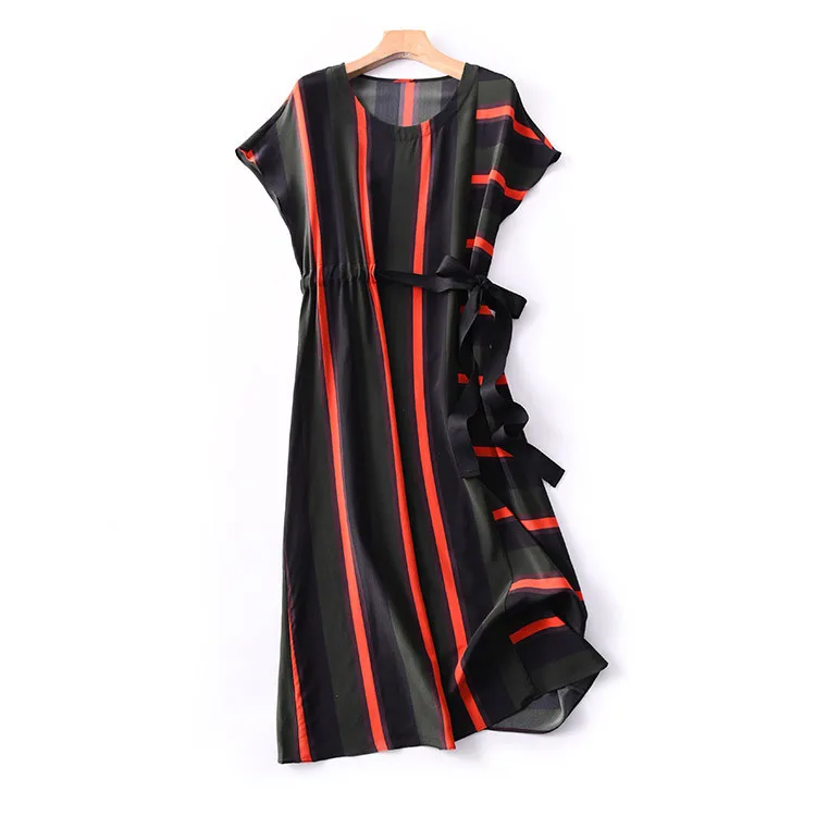 Женское Летнее шелковое платье в винтажном стиле полоску 100% платья из