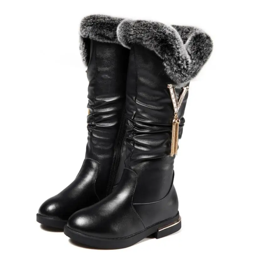 

Cowhide Children's Long Boots 2020 Winter New Girls Boots Fashion Plush Warm Snow Boots Rabbit Comfortable Fur Kids Shoes