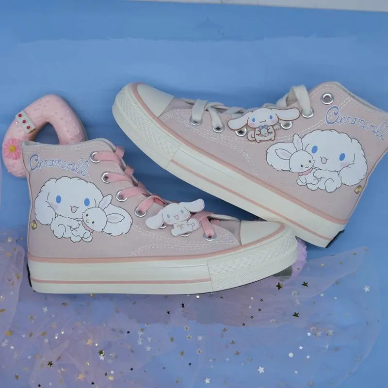 

Harajuku Women's Canvas Shoes Hand-painted Laurel Dog Women's Shoes Kawaii High-top Canvas Shoes Soft Sister Women's Shoes