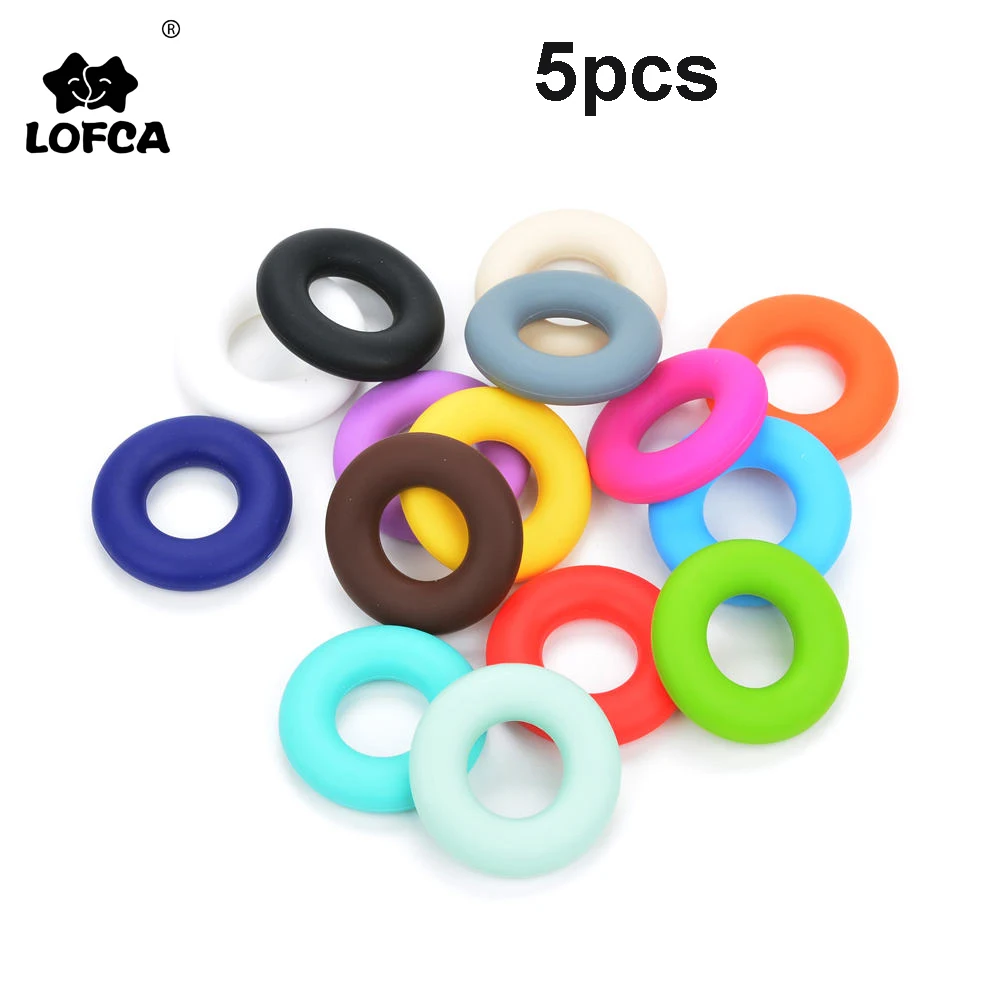 

LOFCA 5pcs Donut Silicone Beads Baby Teether Food Grade baby teether silicone teething Toy Pacifier Chain DIY Accessories