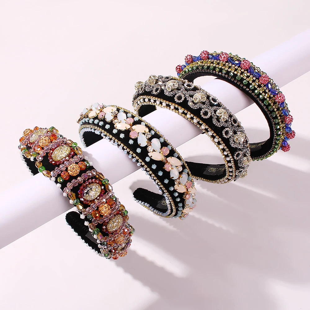 Женские винтажные повязки для волос широкие ручной работы с разноцветными