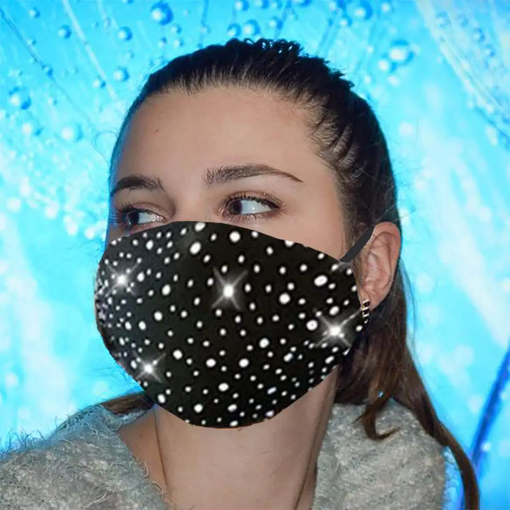 Fashion Sparkly Rhinestone Mask Elastic Reusable Washable Fashion Masks Face Bandana Face Decor Women Jewelry
