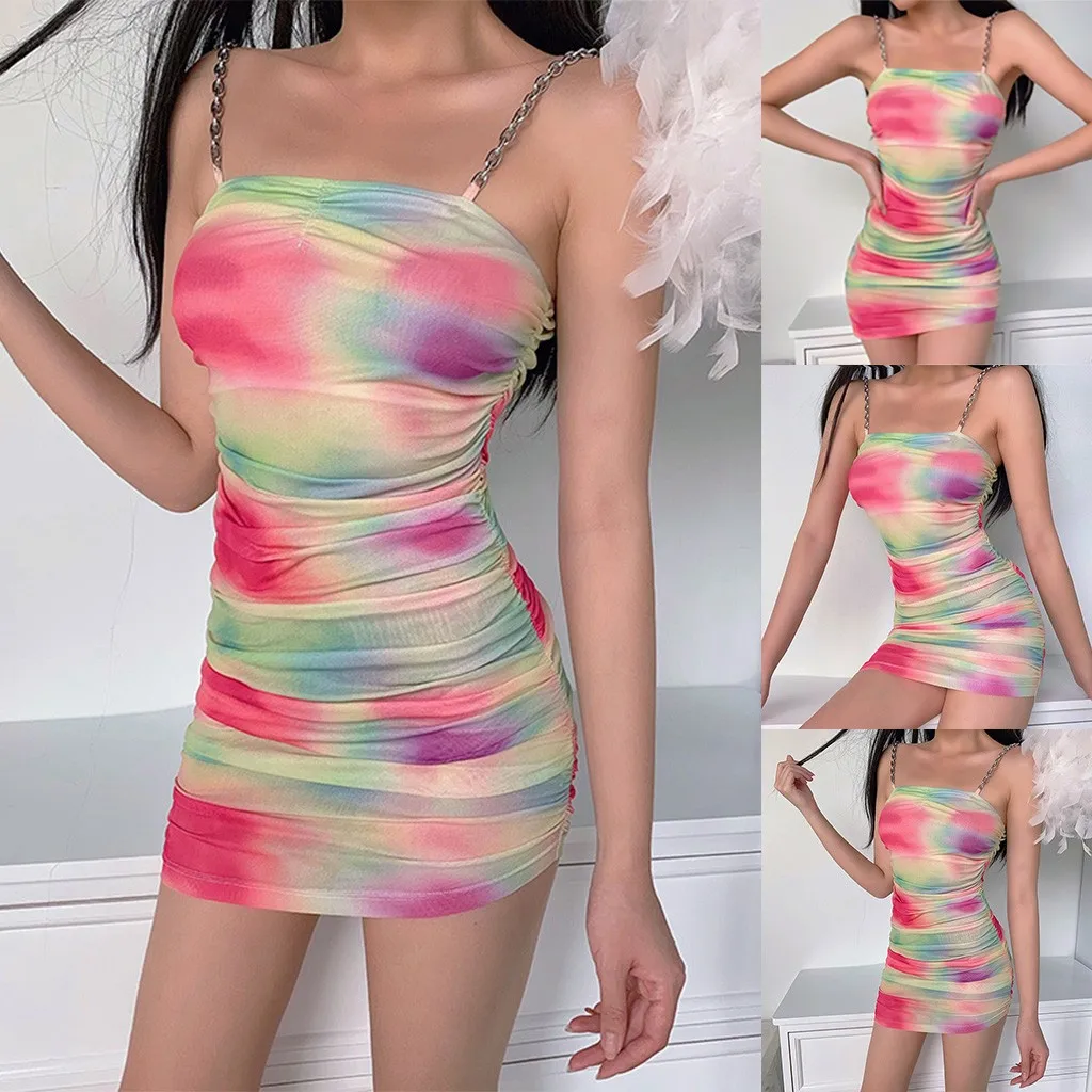 2020 женское повседневное свободное пикантное Платье на бретелях с цепочкой без