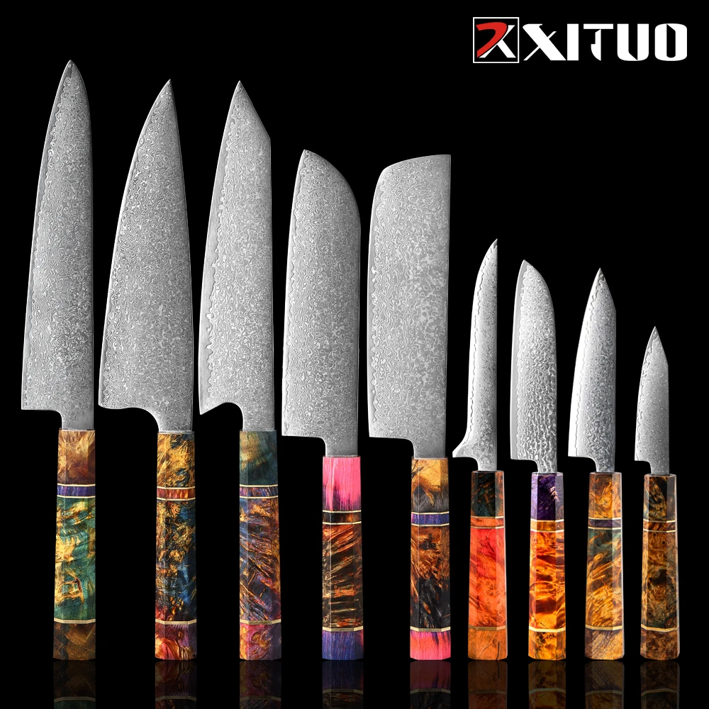 

XITUO 2-9PC Kitchen Knives Set Sharp Damascus Steel Paring Utility Boning Chef Knife Santoku Cleaver Slicing Gyuto Cook Knife